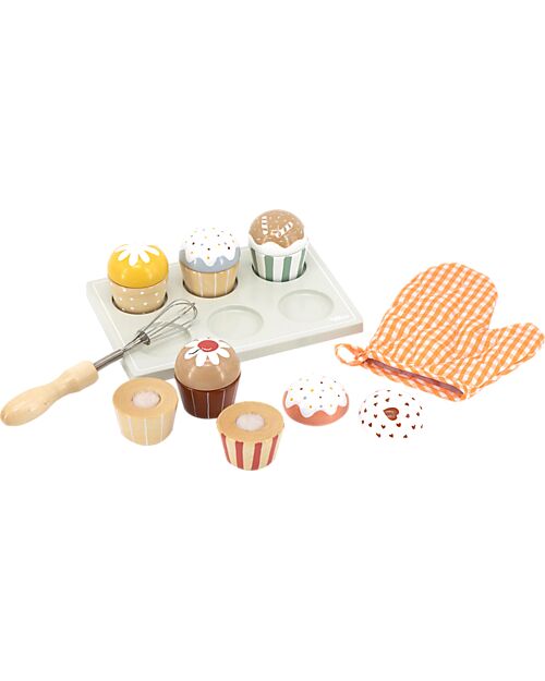 Tryco Baby Set Cupcake in Legno - Colori ad Acqua Atossici - 18+ m Cibo Giocattolo