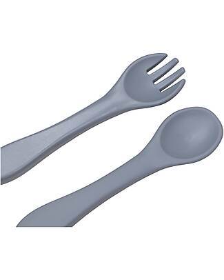 Tryco Baby Set Forchetta e Cucchiaio - Azzurro - Silicone Posate