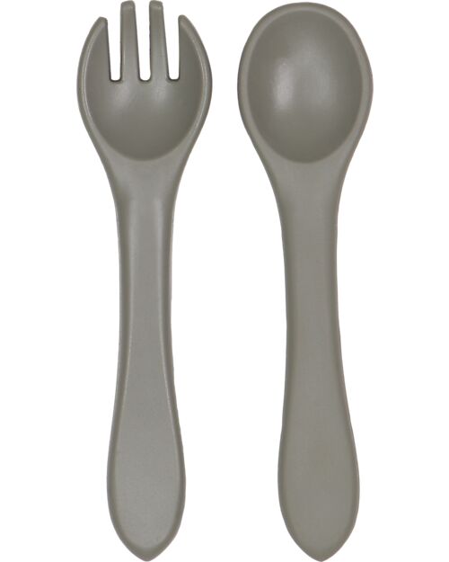 Tryco Baby Set Forchetta e Cucchiaio - Grigio Olivastro - Silicone Posate