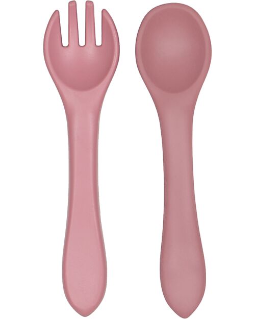 Tryco Baby Set Forchetta e Cucchiaio - Rosa Antico - Silicone Posate