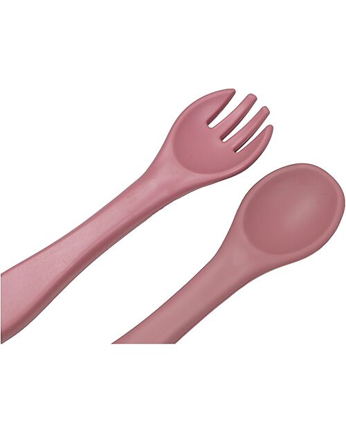 Tryco Baby Set Forchetta e Cucchiaio - Rosa Antico - Silicone Posate