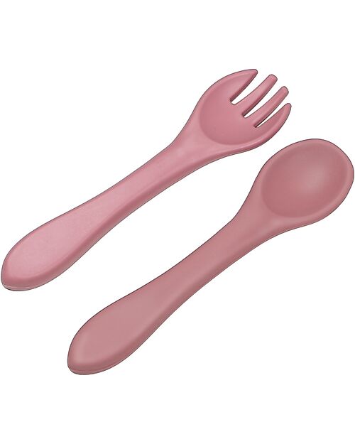 Tryco Baby Set Forchetta e Cucchiaio - Rosa Antico - Silicone Posate
