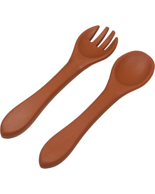 Tryco Baby Set Forchetta e Cucchiaio - Terra di Siena - Silicone Posate