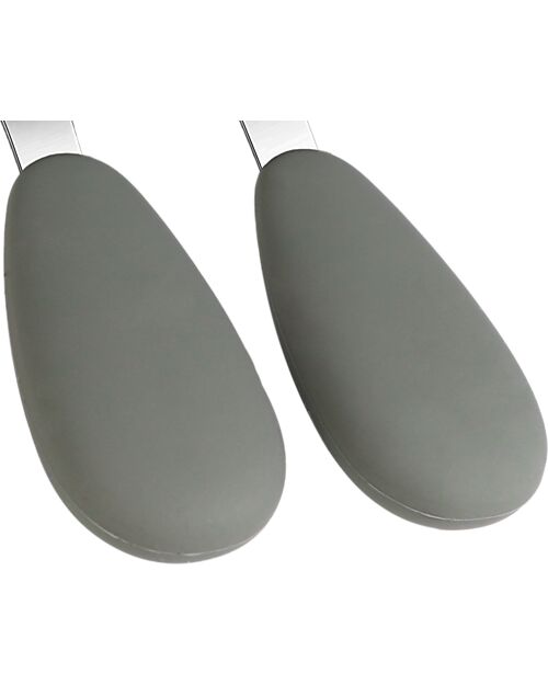 Tryco Baby Set Posate Forchetta e Cucchiaio - Oliva - Silicone e Acciaio Inox Posate