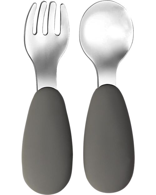 Tryco Baby Set Posate Forchetta e Cucchiaio - Oliva - Silicone e Acciaio Inox Posate