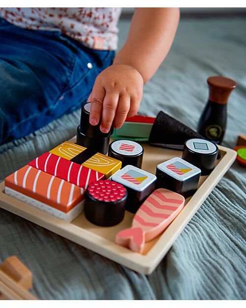 Tryco Baby Set Sushi in Legno - 23 Pezzi - Colori ad Acqua Atossici - 18+ m Cibo Giocattolo
