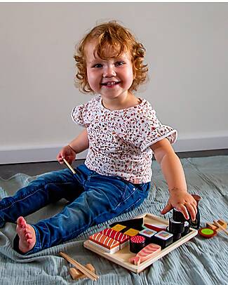 Tryco Baby Set Sushi in Legno - 23 Pezzi - Colori ad Acqua Atossici - 18+ m Cibo Giocattolo