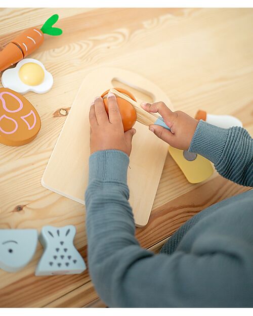 Tryco Baby Tagliere in Legno con Pietanze - Colori ad Acqua Atossici - 10+ m Cibo Giocattolo