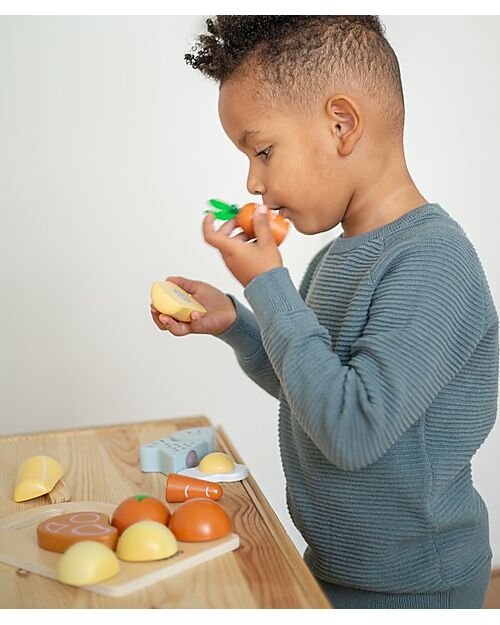 Tryco Baby Tagliere in Legno con Pietanze - Colori ad Acqua Atossici - 10+ m Cibo Giocattolo