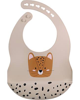 Tryco Bavaglio Impermeabile con Tasca - Lenny il Leopardo - Sabbia - Silicone Bavagli Impermeabili con Tasca
