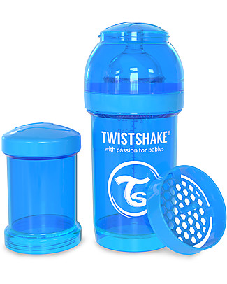 Twistshake Biberon Anti-Colica 180 ml Tettarella S, Blu - Include contenitore e filtro latte. Senza BPA, BPS e BPF! Biberon Anti-Colica