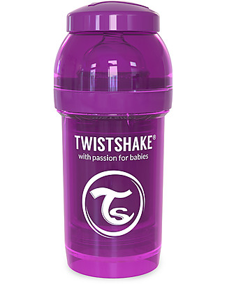 Twistshake Biberon Anti-Colica 180 ml Tettarella S, Viola - Include contenitore e filtro latte. Senza BPA, BPS e BPF! Biberon Anti-Colica