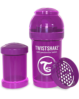 Twistshake Biberon Anti-Colica 180 ml Tettarella S, Viola - Include contenitore e filtro latte. Senza BPA, BPS e BPF! Biberon Anti-Colica