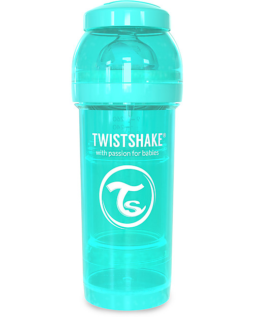 Twistshake Biberon Anti-Colica 260 ml Tettarella M, Turchese - Include contenitore e filtro latte. Senza BPA, BPS e BPF! Biberon_
