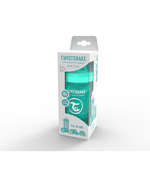 Twistshake Biberon Anti-Colica 260 ml Tettarella M, Turchese - Include contenitore e filtro latte. Senza BPA, BPS e BPF! Biberon_