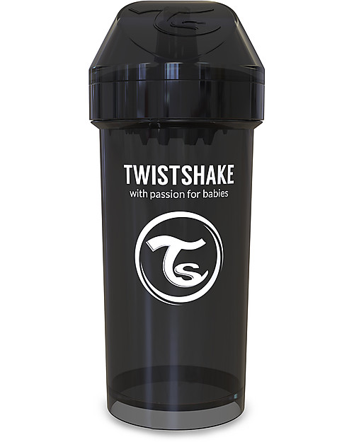 Twistshake Borraccia Kid Antigoccia Fruit Splash con Mixer per Frutta, 360 ml, Nero Superhero - Senza BPA, BPS e BPF! Borracce non Termiche