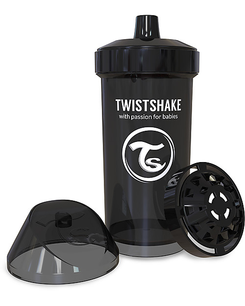 Twistshake Borraccia Kid Antigoccia Fruit Splash con Mixer per Frutta, 360 ml, Nero Superhero - Senza BPA, BPS e BPF! Borracce non Termiche