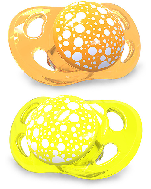 Twistshake Set da 2 Ciucci in Silicone Ortodontici Extra-Morbidi 0-6 mesi, Arancione e Giallo - Senza BPA! Ciucci