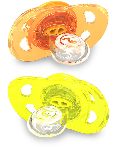 Twistshake Set da 2 Ciucci in Silicone Ortodontici Extra-Morbidi 0-6 mesi, Arancione e Giallo - Senza BPA! Ciucci