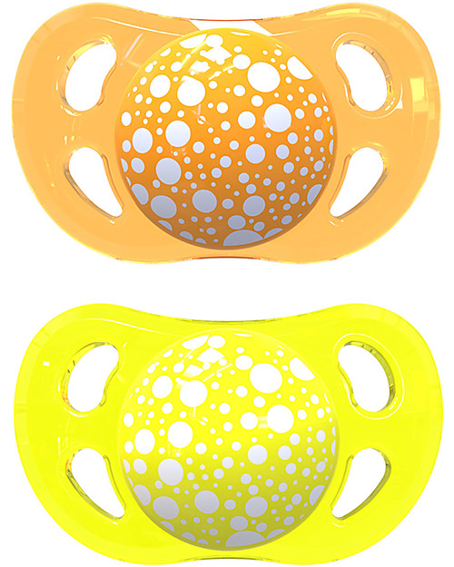 Twistshake Set da 2 Ciucci in Silicone Ortodontici Extra-Morbidi 0-6 mesi, Arancione e Giallo - Senza BPA! Ciucci