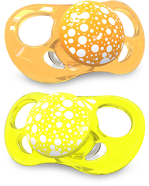 Twistshake Set da 2 Ciucci in Silicone Ortodontici Extra-Morbidi 6+ mesi, Arancio e Giallo - Senza BPA! Ciucci