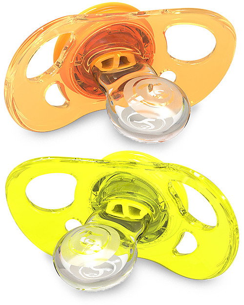 Twistshake Set da 2 Ciucci in Silicone Ortodontici Extra-Morbidi 6+ mesi, Arancio e Giallo - Senza BPA! Ciucci
