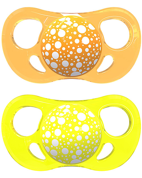 Twistshake Set da 2 Ciucci in Silicone Ortodontici Extra-Morbidi 6+ mesi, Arancio e Giallo - Senza BPA! Ciucci