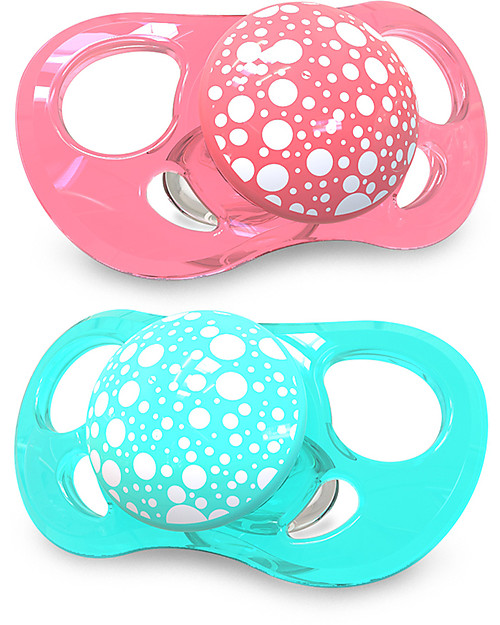 Twistshake Set da 2 Ciucci in Silicone Ortodontici Extra-Morbidi 6+ mesi, Pesca e Turchese - Senza BPA! Ciucci