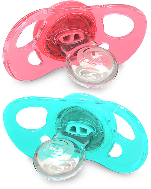Twistshake Set da 2 Ciucci in Silicone Ortodontici Extra-Morbidi 6+ mesi, Pesca e Turchese - Senza BPA! Ciucci