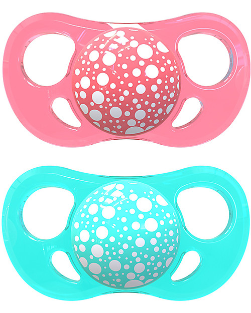Twistshake Set da 2 Ciucci in Silicone Ortodontici Extra-Morbidi 6+ mesi, Pesca e Turchese - Senza BPA! Ciucci