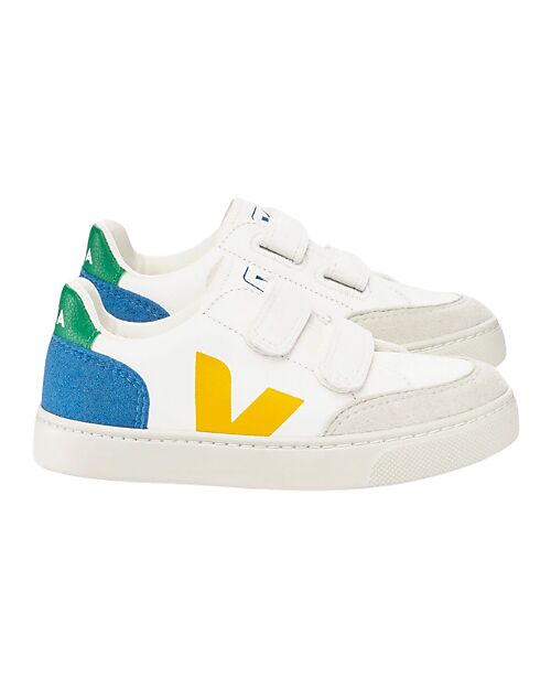 Veja Sneakers Small V-12 Velcro Pelle Priva di Cromo - Extra White Multicolor Indigo Sneakers