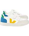 Veja Sneakers Small V-12 Velcro Pelle Priva di Cromo - Extra White Multicolor Indigo Sneakers