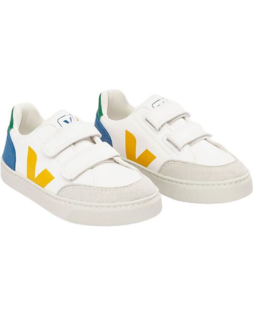 Veja Sneakers Small V-12 Velcro Pelle Priva di Cromo - Extra White Multicolor Indigo Sneakers