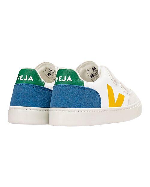Veja Sneakers Small V-12 Velcro Pelle Priva di Cromo - Extra White Multicolor Indigo Sneakers