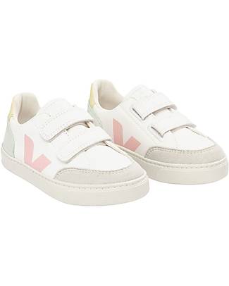 Veja Sneakers Small V-12 Velcro Pelle Priva di Cromo - Extra White Multicolor Jade Sneakers