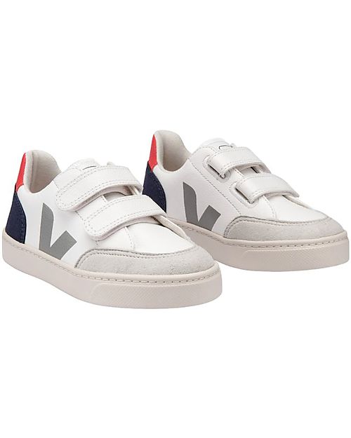 Veja Sneakers Small V-12 Velcro Pelle Priva di Cromo - Extra White Nautico Pekin Sneakers