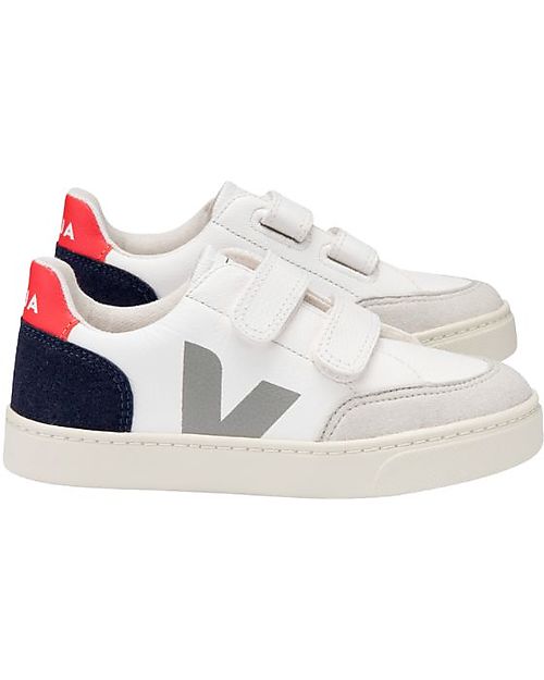 Veja Sneakers Small V-12 Velcro Pelle Priva di Cromo - Extra White Nautico Pekin Sneakers