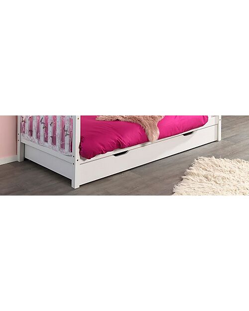 Vipack Cassetto per Letto Dallas - Bianco - 198,5 x 94 x 19 cm - Pino Massiccio Letti Singoli