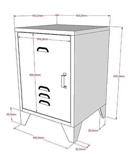 Vipack Comodino Bronxx - Grigio Opaco - 40 x 40 x 60,5 cm - in Metallo Comodini