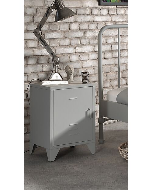 Vipack Comodino Bronxx - Grigio Opaco - 40 x 40 x 60,5 cm - in Metallo Comodini