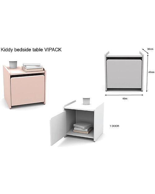 Vipack Comodino Kiddy - Grigio - 40 x 36 x 41 cm - MDF Comodini