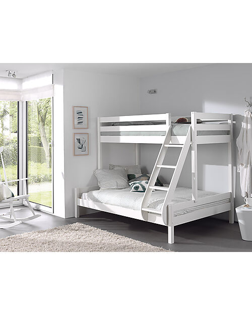 Vipack Lettino a Castello Family - Bianco Laccato - 90/140 x 200 cm - Legno di Pino - con Doghe Incluse Letti a Castello