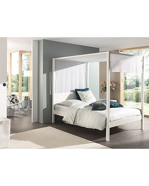 Vipack Letto a Baldacchino - Bianco - 140 x 200 cm - Pino Scandinavo - con Doghe Incluse Letti Singoli