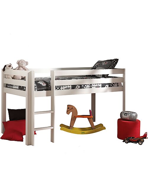 Vipack Letto a Soppalco Pino - Bianco - 90 x 200 cm - Pino Massiccio - con Doghe Incluse Letti Singoli