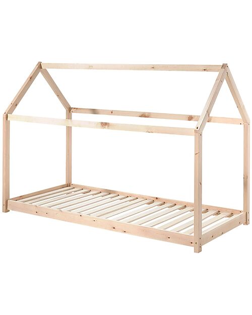 Vipack Letto Cabane  - Naturale - 90 x 200 cm - Pino Massiccio - con Doghe Incluse Letti Singoli