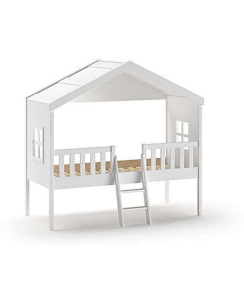 Vipack Letto Casetta Housebed - Bianco - 90 x 200 cm - con Scaletta - Pino Massiccio e MDF - con Doghe Incluse Letti Singoli