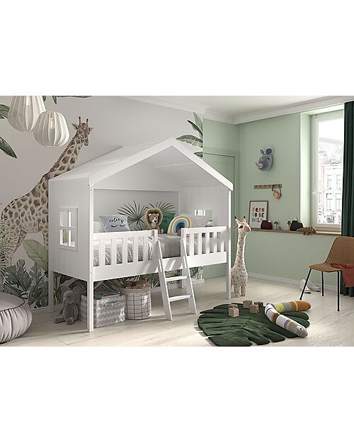 Vipack Letto Casetta Housebed - Bianco - 90 x 200 cm - con Scaletta - Pino Massiccio e MDF - con Doghe Incluse Letti Singoli