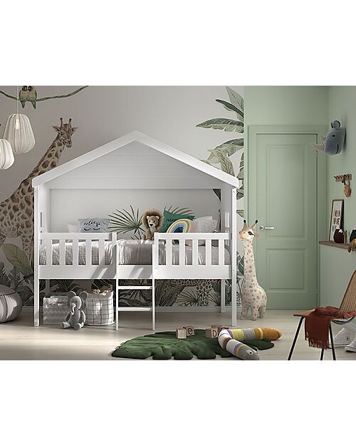 Vipack Letto Casetta Housebed - Bianco - 90 x 200 cm - con Scaletta - Pino Massiccio e MDF - con Doghe Incluse Letti Singoli