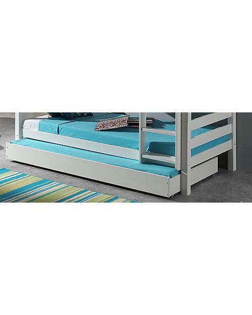 Vipack Letto con Rotelle Pino - Bianco - 90 x 195 cm - Legno Massello - con Doghe Incluse Letti Singoli