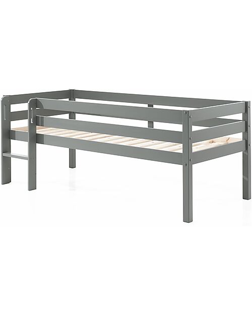 Vipack Letto Intermedio Pino - Grigio - 90 x 200 cm - Legno Massello - con Doghe Incluse Letti Singoli